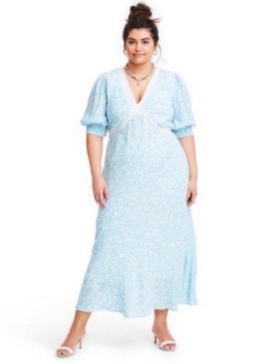 RIXO Dresses & Skirts - Rixo x Target Blue & White Puff Sleeve Cottage Maxi Dress Modest Prairie 16W/18W
